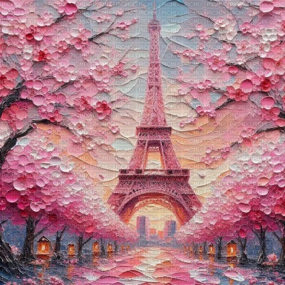 Pink Eiffel Tower Cherry Blossoms Spring - besplatni png