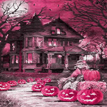 soave background animated halloween house pumpkin - Бесплатный анимированный гифка