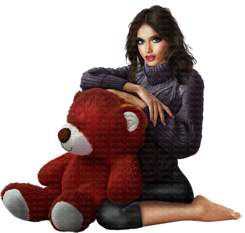 Woman with a teddy bear. Leila - besplatni png