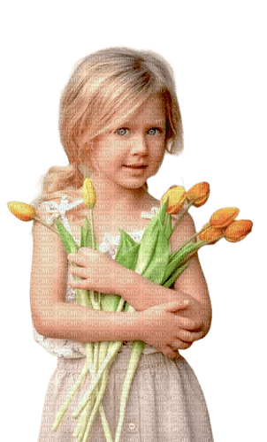 Little Girl with tulips - besplatni png