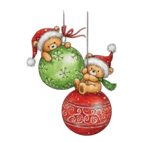 Weihnachtskugeln, Teddys, Weihnachten - PNG gratuit
