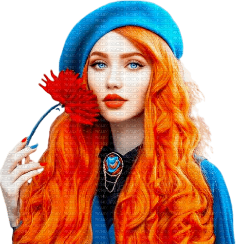 Red Hair , blue eyed woman with a beret - zdarma png