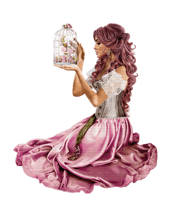 woman with birdcage bp - png gratuito
