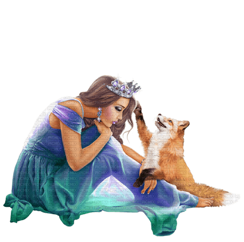 fantasy woman and fox by nataliplis - gratis png