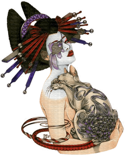 dolceluna geisha cat vintage - PNG gratuit