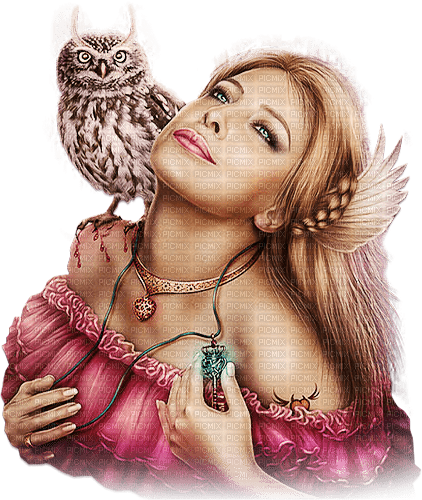 soave woman fantasy owl bird pink brown - 免费PNG
