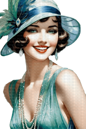 Femme vintage turquoise🌺🌼💚 - 免费PNG