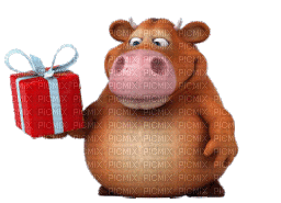 Cow with Gift - Free animated GIF
