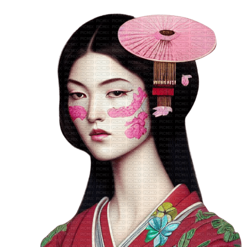 kikkapink pink geisha oriental woman - PNG gratuit