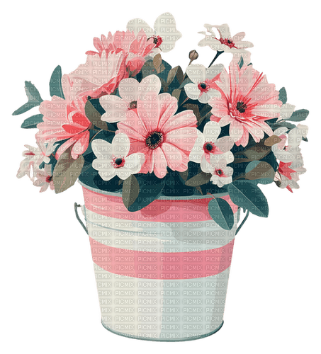 pink flower bucket Bb2 - zadarmo png