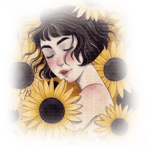 kikkapink woman painting spring sunflowers - фрее пнг