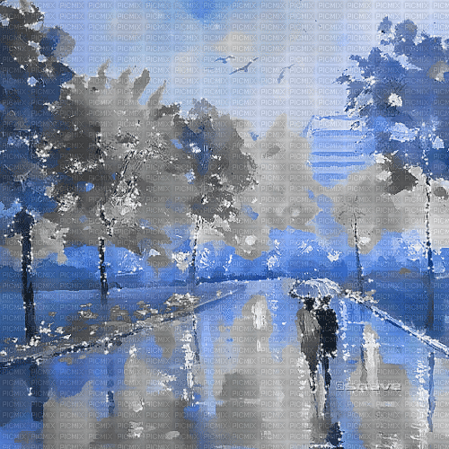 soave background animated painting  rain city - Free animated GIF