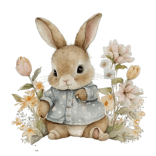 Hase mit Frühlingsblumen - δωρεάν png