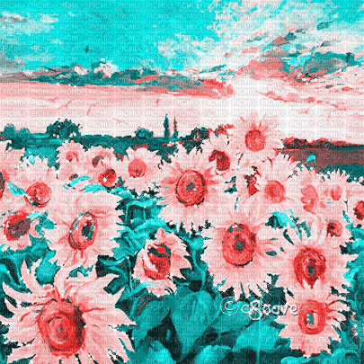 SOAVE BACKGROUND ANIMATED SUNFLOWERS FLOWERS FIELD - 免费动画 GIF