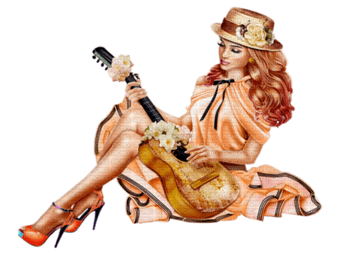 MUJER CON GUITARRA - png grátis
