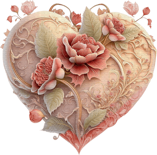 Pink vintage heart flowers Rox - Free PNG
