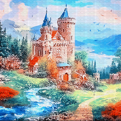 soave background animated vintage fantasy castle - Nemokamas animacinis gif