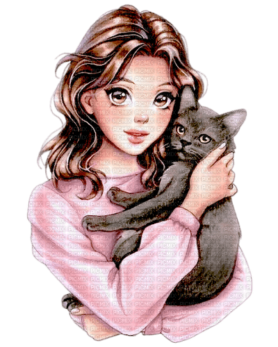 Girl and her cat - ilmainen png