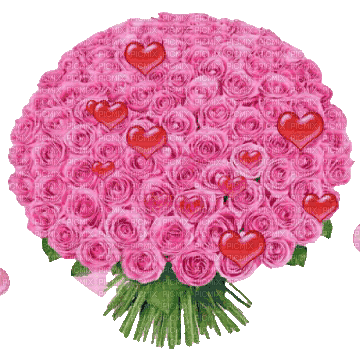 maj bouquet roses coeurs - GIF animé gratuit