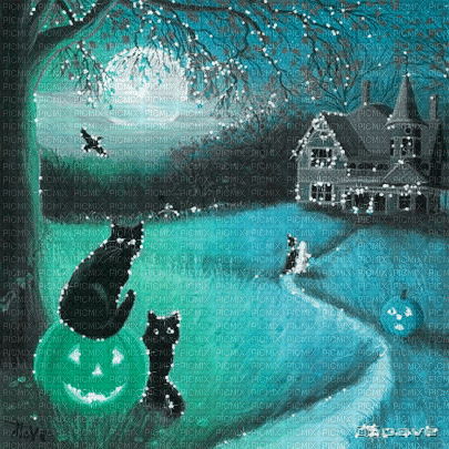 soave background halloween vintage cat house tree - Free animated GIF