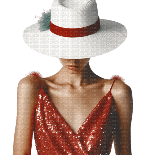 woman fashion white hat red dress - png grátis