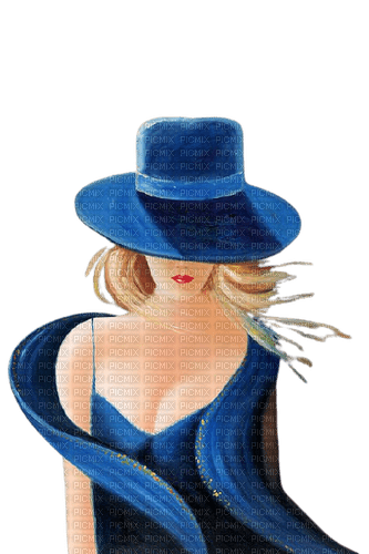 girl,femme,women,blue hat,painting - PNG gratuit