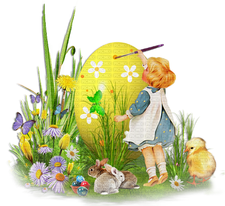 soave deco easter girl children eggs flowers grass - darmowe png
