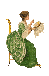 Vintage Woman Sewing Embroidery - Free animated GIF