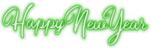 Happy New Year.Text.White.Green - KittyKatLuv65 - nemokama png