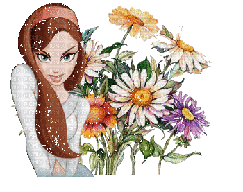 gif woman with spring flowers - Бесплатни анимирани ГИФ
