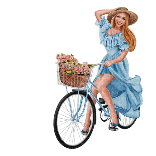 Woman Hat Bike Flower Blue - Bogusia - gratis png