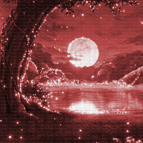 Y.A.M._Fantasy Landscape moon background red - GIF animé gratuit