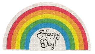 Vintage Rainbow Sticker Happy Day - Free PNG