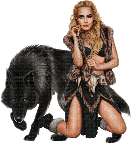 Woman with wolf. Leila - ücretsiz png