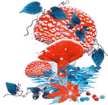 soave deco mushrooms autumn blue orange - PNG gratuit