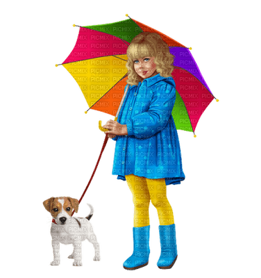 flicka-hund-paraply - png gratis