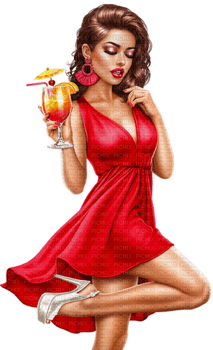 kikkapink fashion red woman summer cocktail - gratis png