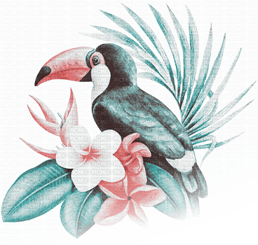 soave deco flowers bird  summer pink teal - δωρεάν png