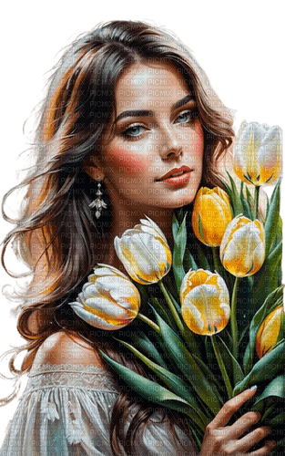 Mujer con tulipanes - Rubicat - 無料png