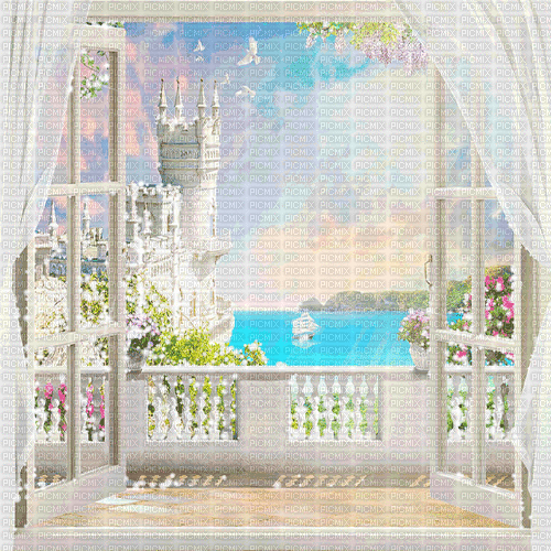 dolceluna spring summer gif background castle, dolceluna , spring , summer  , animated , background , glitter , gif , castle , window , balcony - Free  animated GIF - PicMix