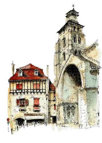 old town watercolor, Pelageya - png gratuito