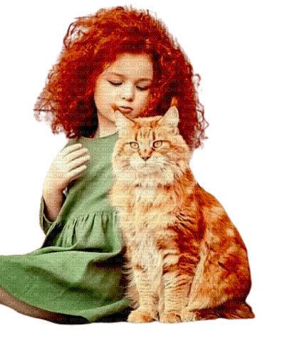 Little girl red hair and cat - bezmaksas png