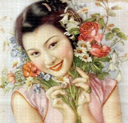 woman flowers asia japan - Free PNG