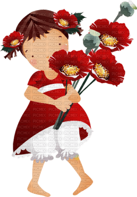Kaz_Creations Cute Girl Flowers Red - ilmainen png