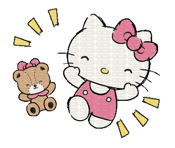 Hello kitty ouais ours saute de joie content heureux Debutante bear pink hello kitty joy - Darmowy animowany GIF