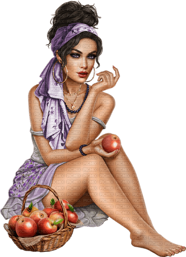 Woman Basket Apple - Bogusia - zdarma png