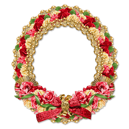 Oval.Frame.Roses.Red.Pink.White - zdarma png