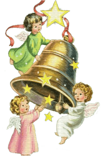 Christmas, bell, angels - darmowe png