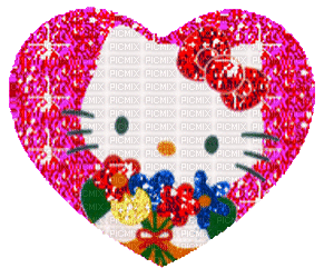 Hello Kitty in a heart - Animovaný GIF zadarmo
