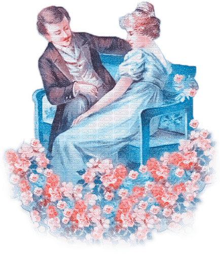 soave couple vintage spring garden flowers bench - бесплатно png
